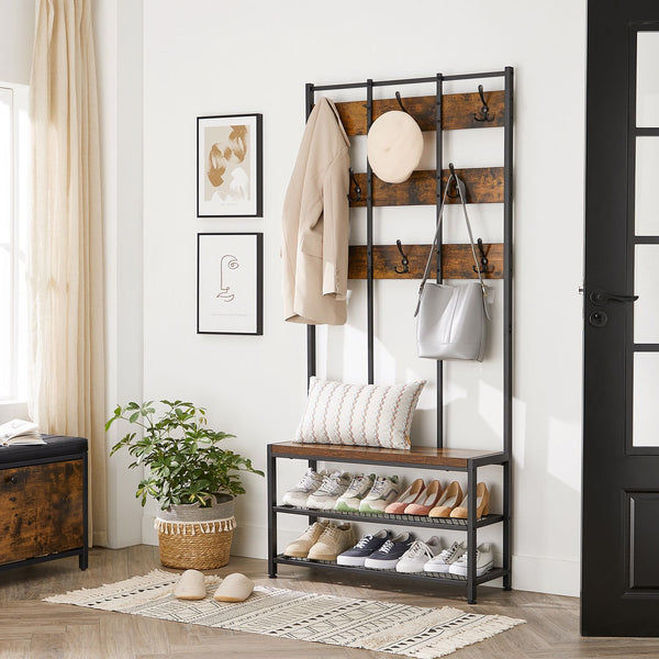 Armoire de garde-robe - Rack-coulage - avec banc - Rack à chaussures - marron noir