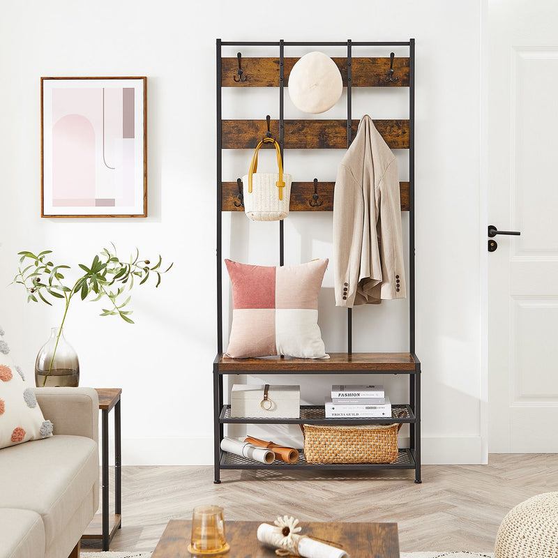 Armoire de garde-robe - Rack-coulage - avec banc - Rack à chaussures - marron noir