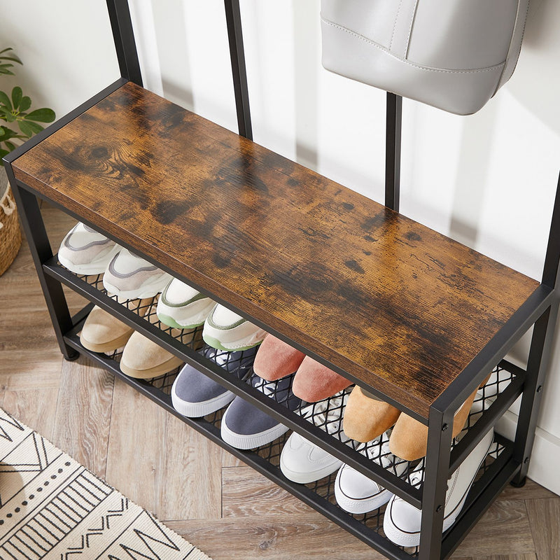 Armoire de garde-robe - Rack-coulage - avec banc - Rack à chaussures - marron noir