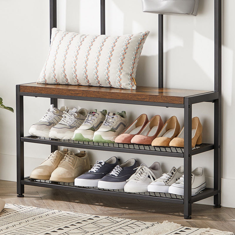 Armoire de garde-robe - Rack-coulage - avec banc - Rack à chaussures - marron noir