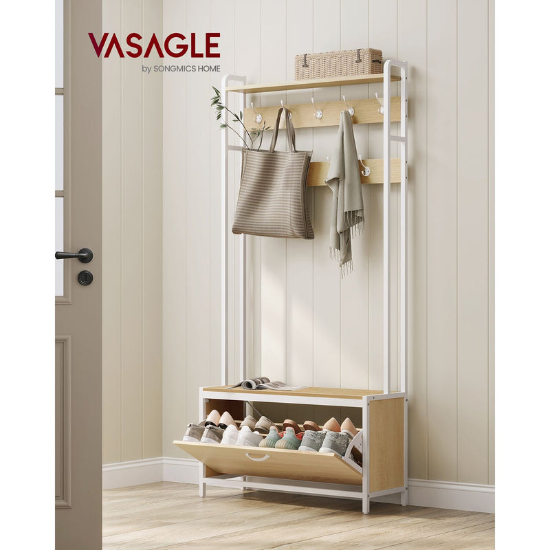 Armoire de garde-robe - Rack-coulage - avec banc - Rack à chaussures - marron blanc