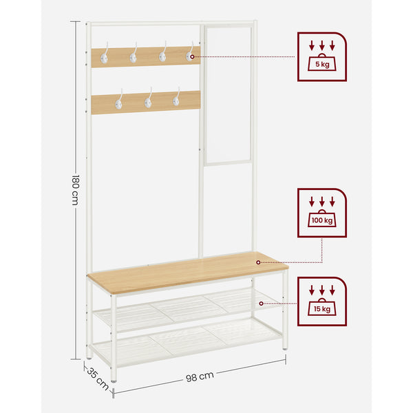 Armoire de garde-robe - Rack-couloir - avec banc et miroir - 2 planches - marron blanc