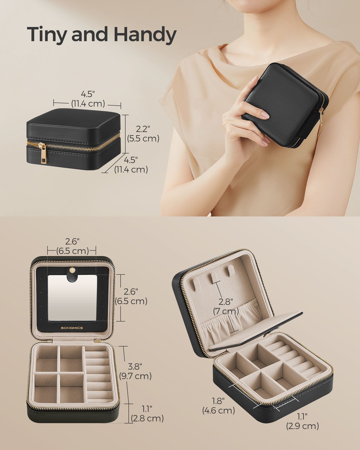 Travel Jewellery Box – PU Leather – Compact Size – Interior Mirror