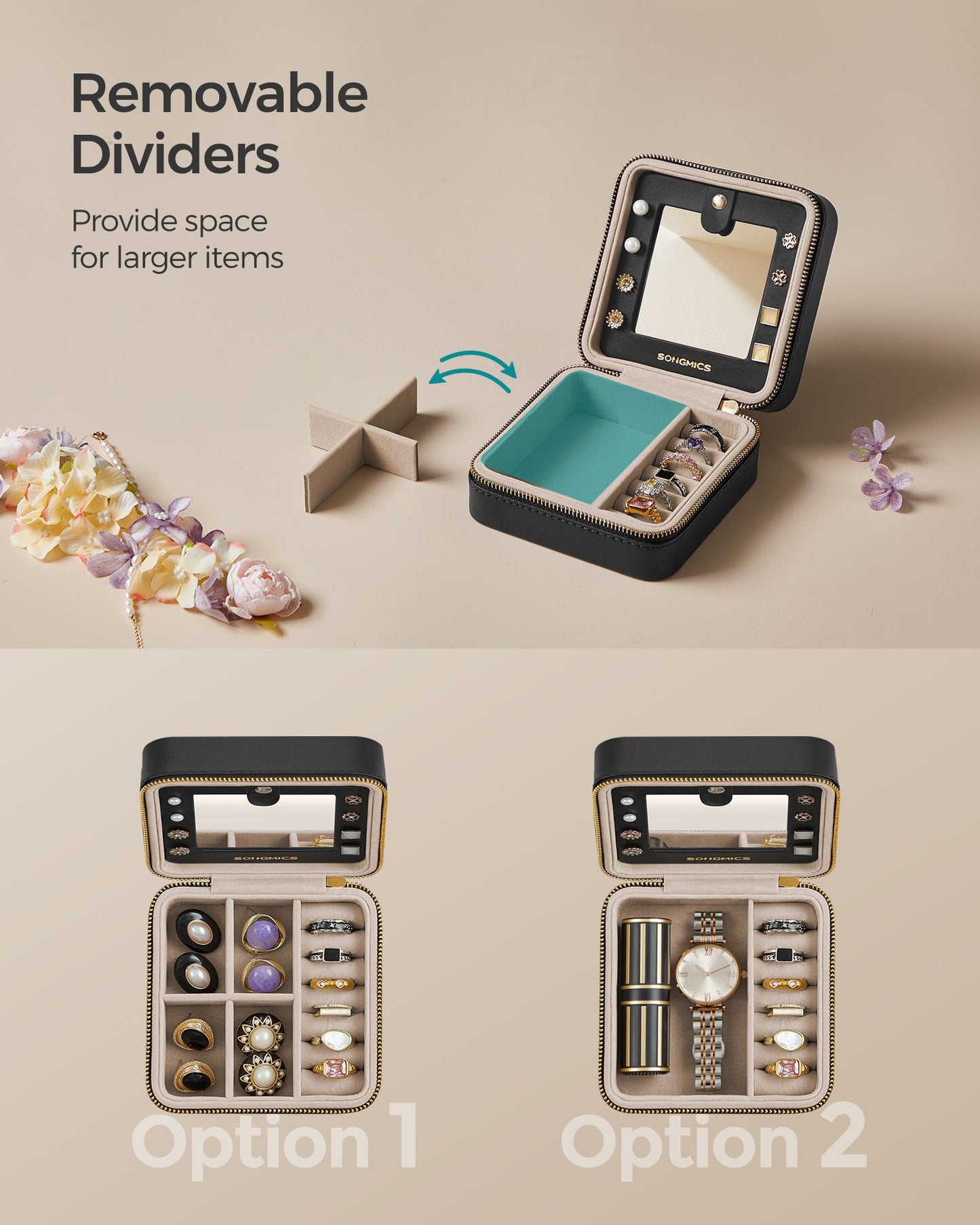 Travel Jewellery Box – PU Leather – Compact Size – Interior Mirror