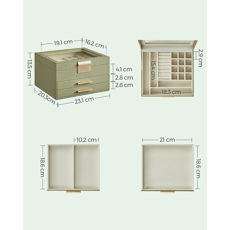 Sieradendoos - Sieradenbox - Met 2 laden - Glazen deksel - 2 lades - Groen