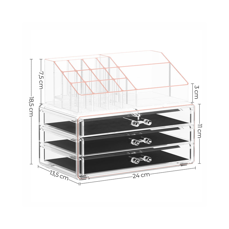 Make-up organizer - 3 lades - Transparant