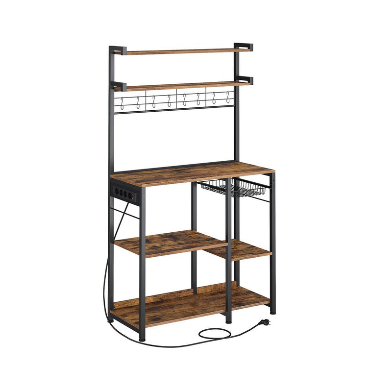 Kitchen Rack - Standing Rack - With Socket - Flere hylder - Metalramme - Brun