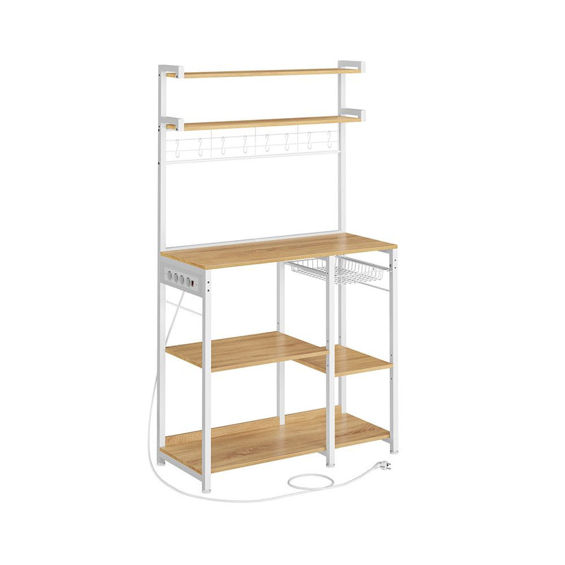 Kitchen Rack - Standing Rack - Med stikkontakt - flere hylder - metalramme - lysebrun