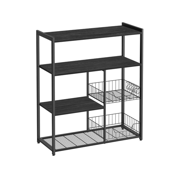 Kitchen Rack - Kitchen Cupboard - Opbevaringsskaber - 4 niveauer - Metalramme - Træplader - Sort