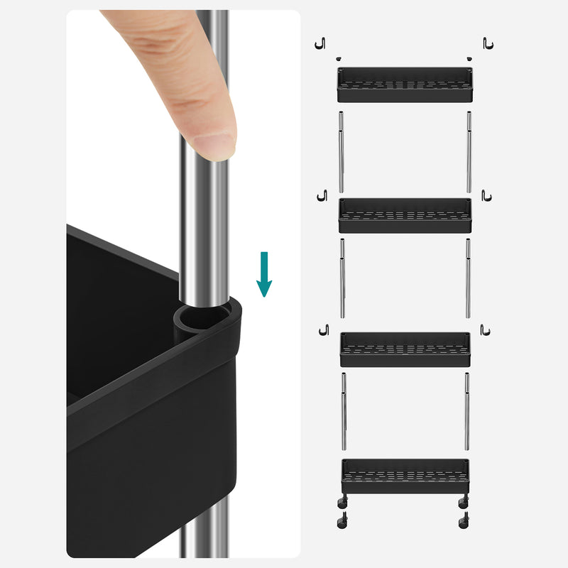 Badkamertrolley - Rolwagen - Met 4 niveaus - Small - Zwart