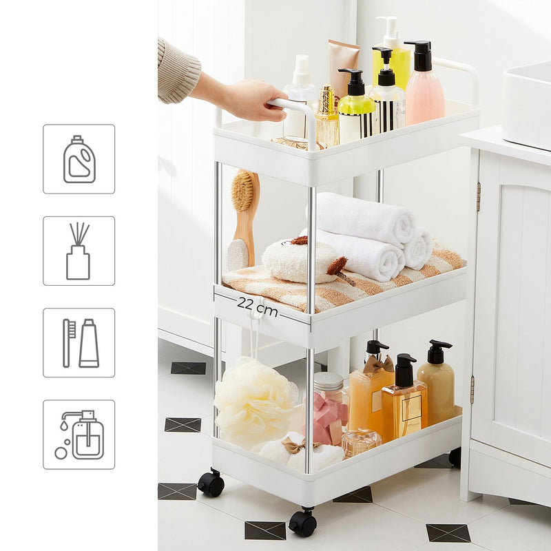 Kitchen Trolley - Rollerbil - med 3 niveauer - med hjul - Hvid