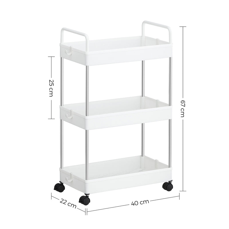 Kitchen Trolley - Rollerbil - med 3 niveauer - med hjul - Hvid