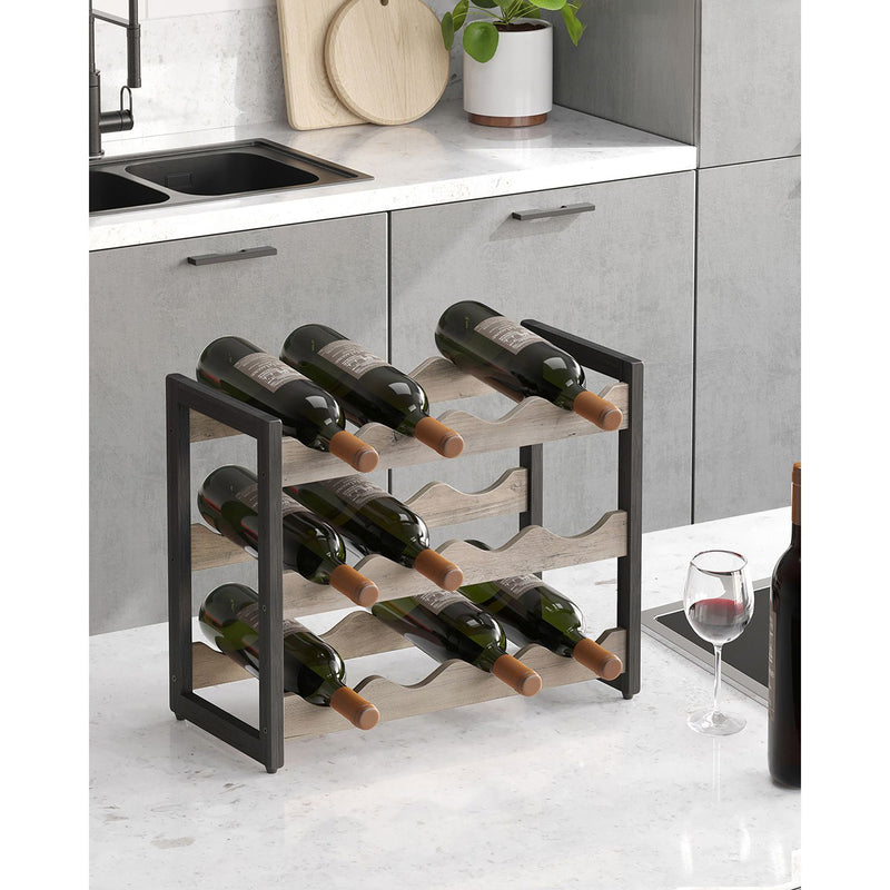 Rack de vin - pentru 12 sticle - lemn - gri negru