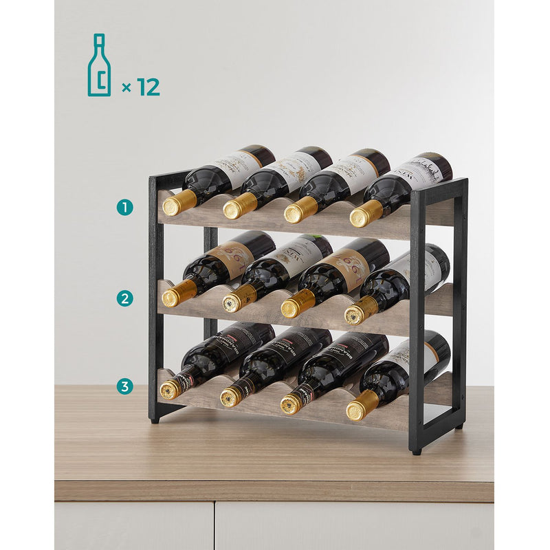 Rack de vin - pentru 12 sticle - lemn - gri negru