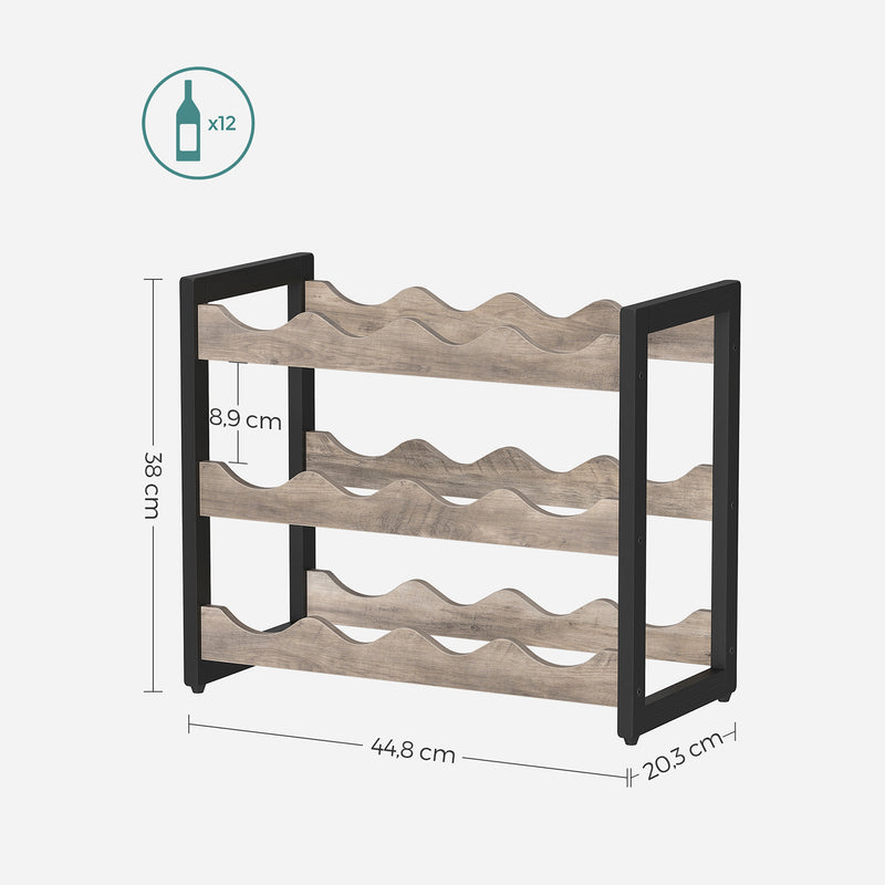 Rack de vin - pentru 12 sticle - lemn - gri negru