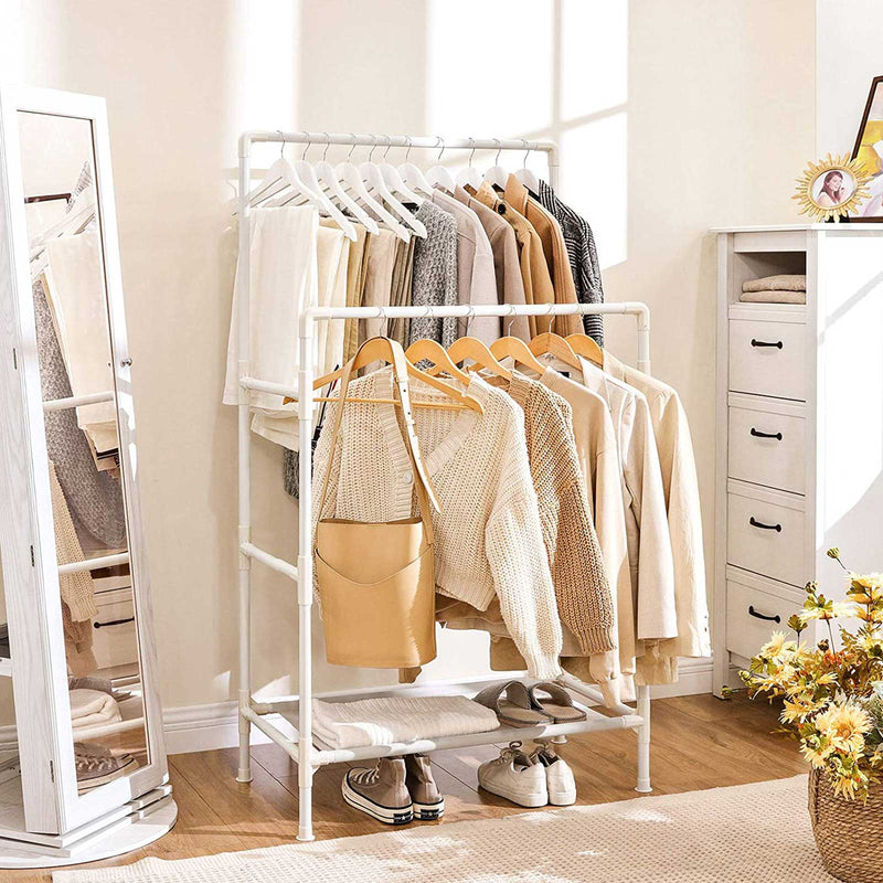 Rack de vêtements - Armoire - 2 tiges - avec grille - blanc