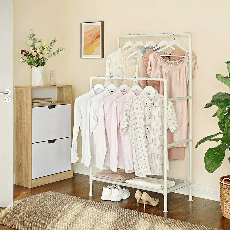 Rack de vêtements - Armoire - 2 tiges - avec grille - blanc