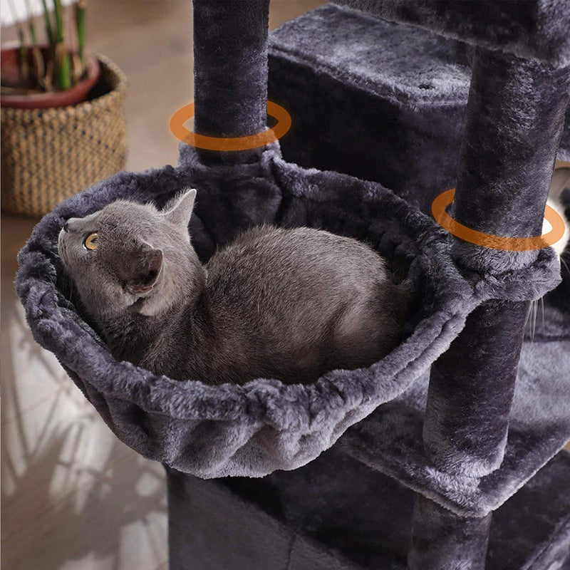 Scratching Post - avec 3 grottes de chat - 2 paniers suspendus - Grand - gris foncé