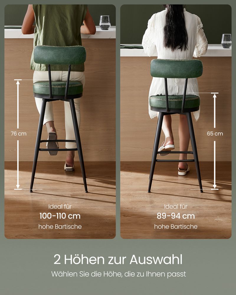 Barkrukken - Barstoelen - Set van 2 - Metalen frame - Met rugleuning - Groen