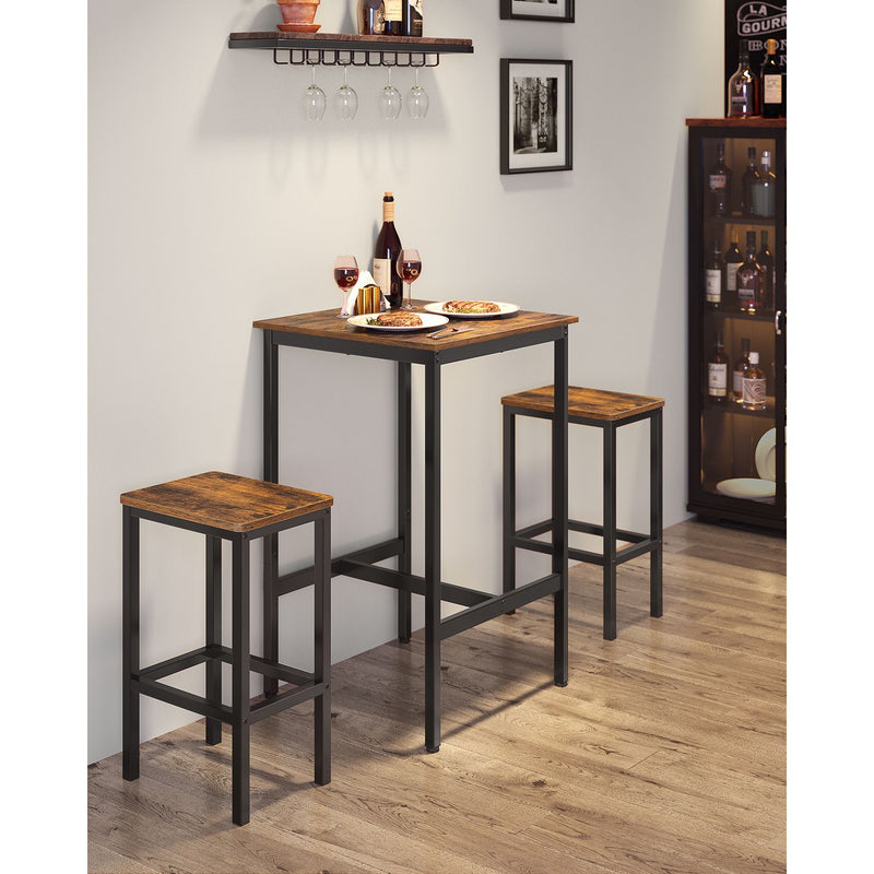 Eettafel - Hoge tafel - Met 2 stoelen - Metalen frame - Houtenblad