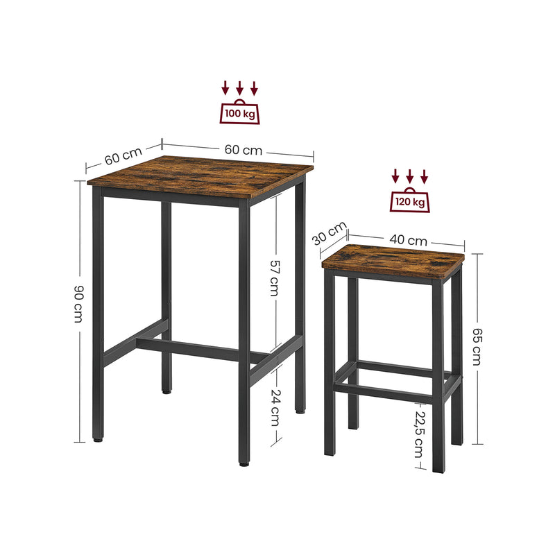 Masă de mese - masă înaltă - cu 2 scaune - cadru metalic - Woodenblad