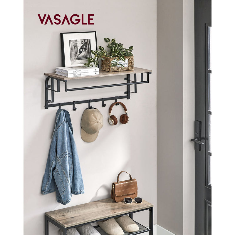 Wall Coat Rack - Coat Rack - Med 5 Hooks - Metal Frame - Black Gray