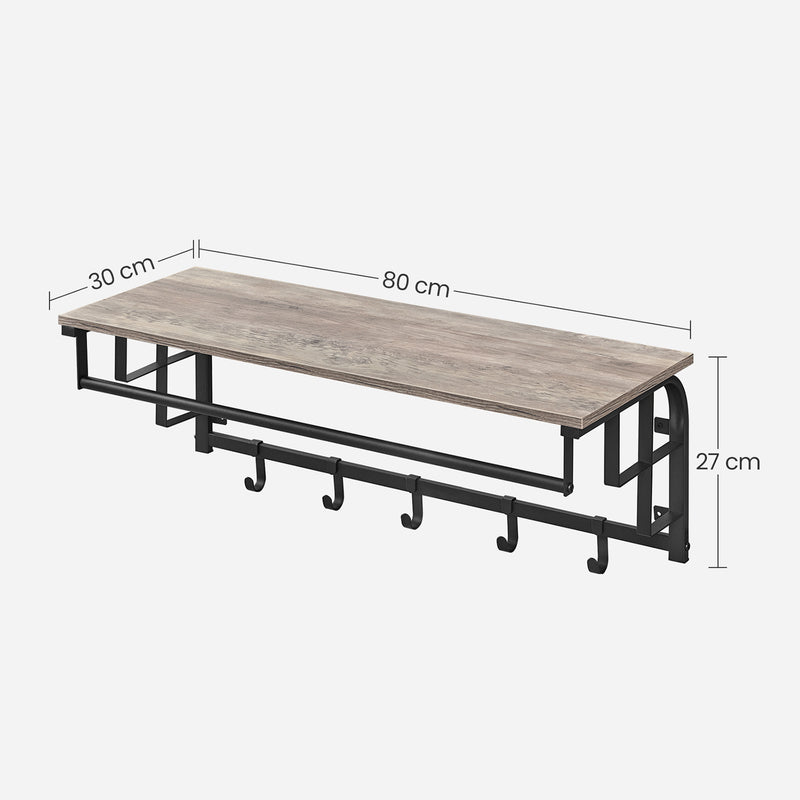 Wandkapstok - Kapstok - met 5 haken - Metalen frame - Zwart grijs