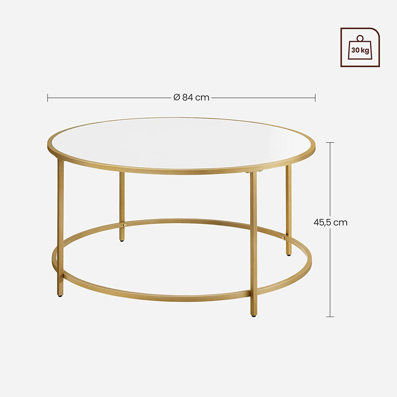 Table basse ronde - avec cadre métallique - haut en verre - or