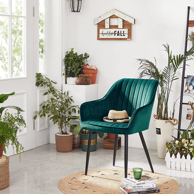 Chaises de salle à manger - chaises de cuisine - Ensemble de 4 sièges en velours - jambes en métal - vert