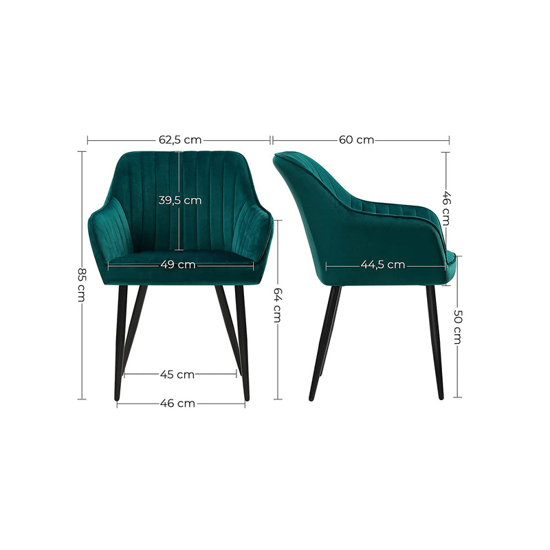 Chaises de salle à manger - chaises de cuisine - Ensemble de 6 - Velvet Seat - Met Metal - Green