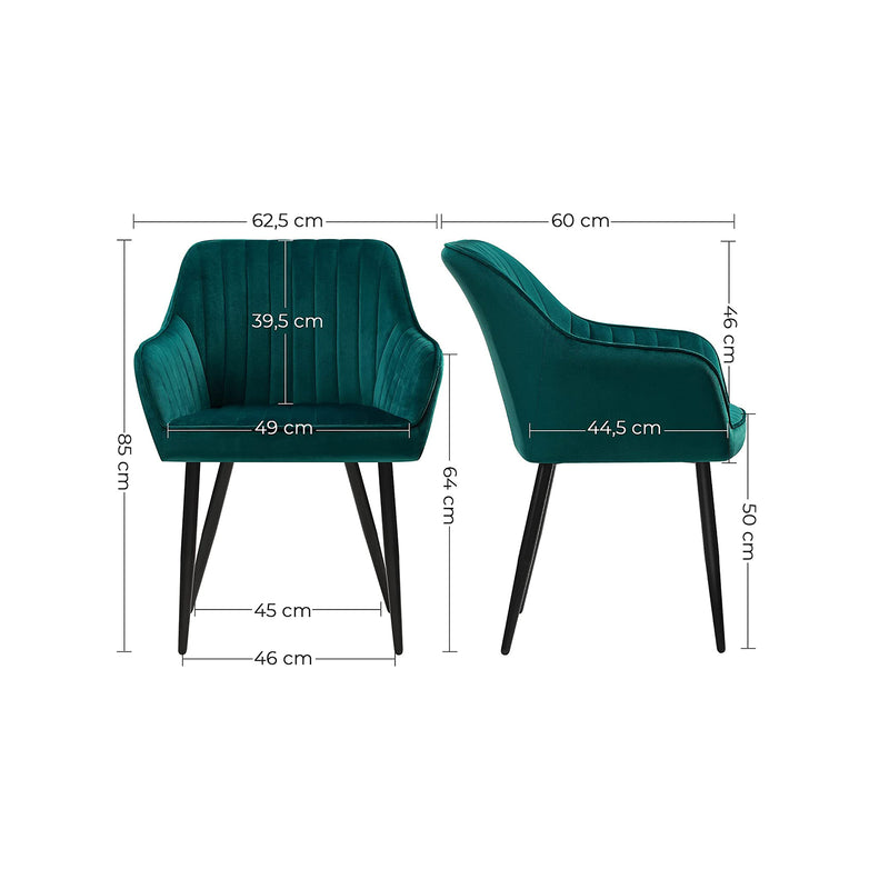 Chaises de salle à manger - chaises de cuisine - Ensemble de 2 - Velvet Seat - Met Metal - Green