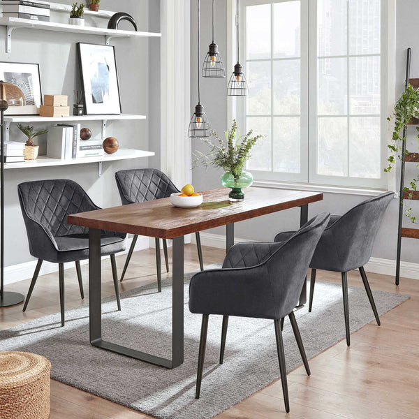 Chaises de salle à manger - chaises de cuisine - Ensemble de 6 sièges en velours - jambes en métal - gris