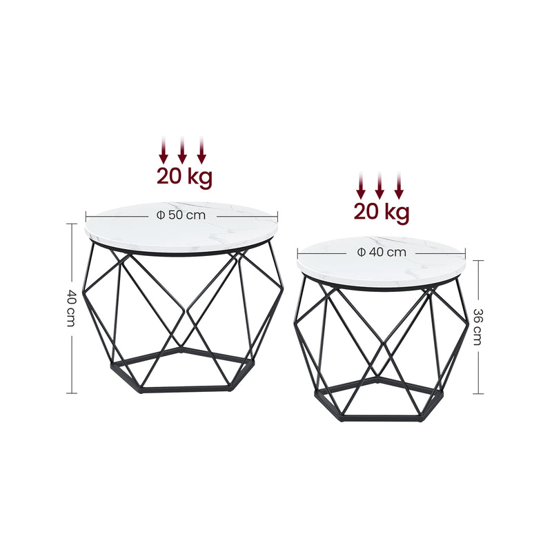 Tabel lateral - set de 2 - mese de cafea - negru alb