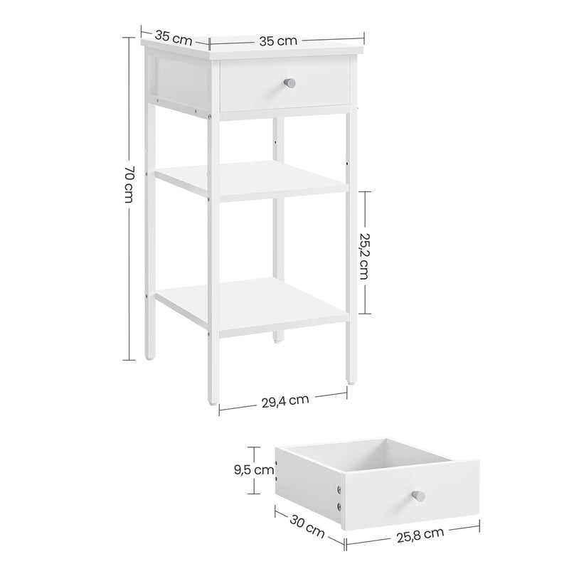 Bijzettafel - Bijzetkast - Met lade - 2 planken - Wit