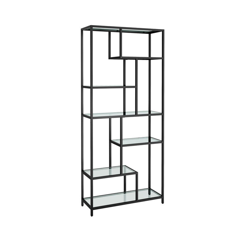 Boekenkast - Opbergkast - Met 6 planken - Metalen frame - Glazen Niveaus - Zwart