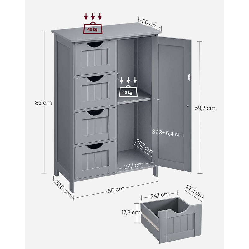 Armoire étroite - Armoire de salle de bain - avec 4 tiroirs - Gray