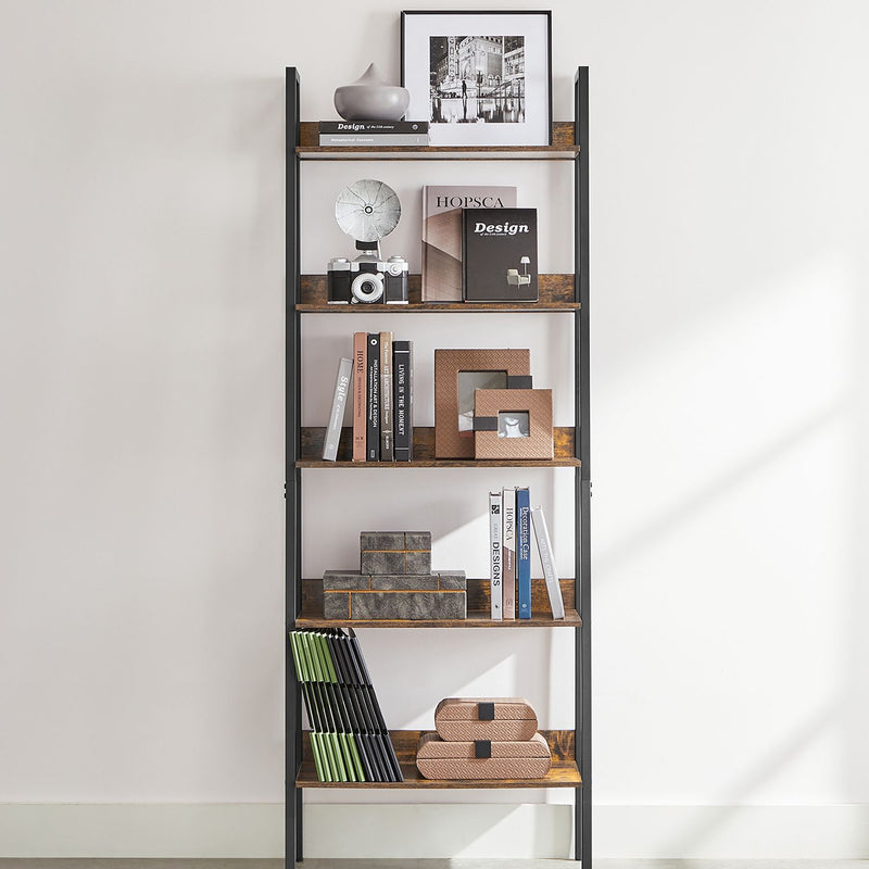 Boekenkast - Woonkamerkast - Met 5 niveaus - Metalen frame - Bruin