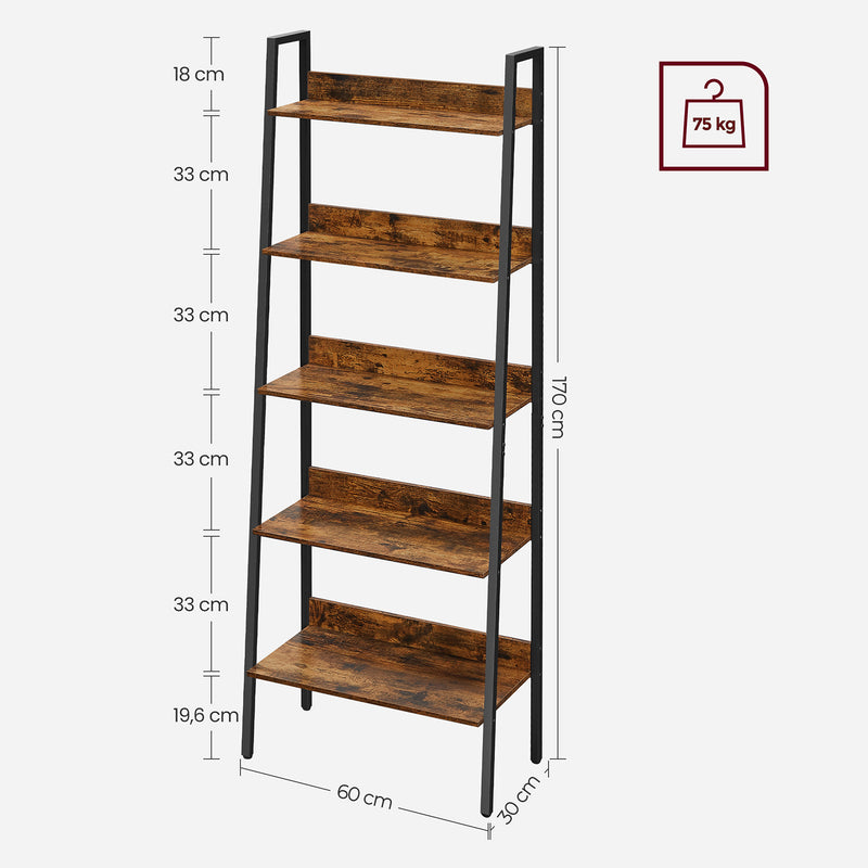 Bibliothèque - armoire de salon - avec 5 niveaux - Cadre en métal - marron