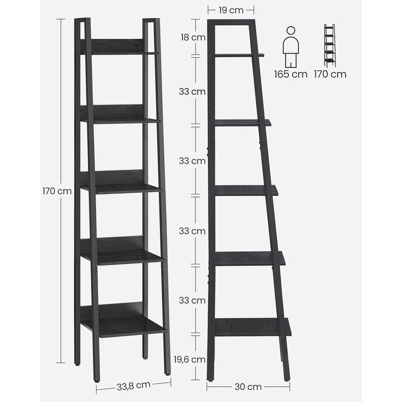 Bogreol - Ladderstativ - med 5 niveauer - metalramme - sort