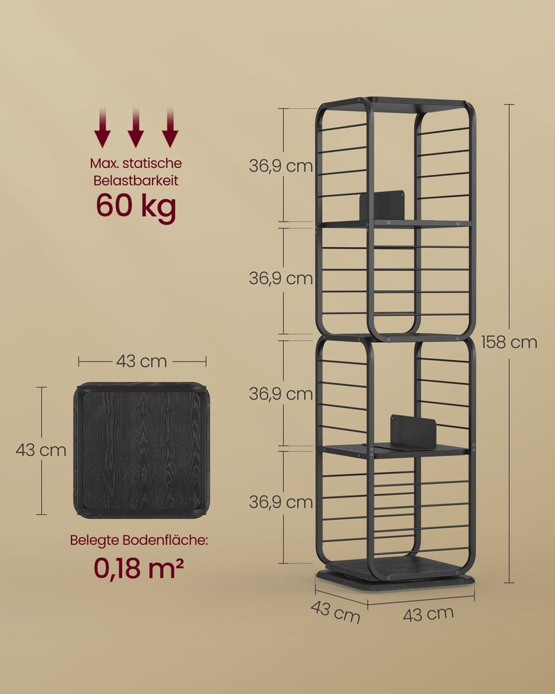 Kirjahylly - olohuoneen kaappi - 4 kerrosta - kirjatuet - puu - musta