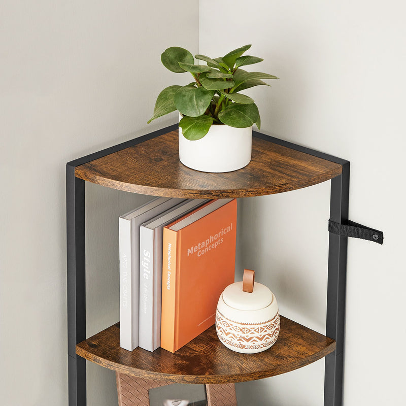 Armoire d'angle - Bibliothèque - Rack industriel - Corner - avec 5 étagères - Bois et métal - marron