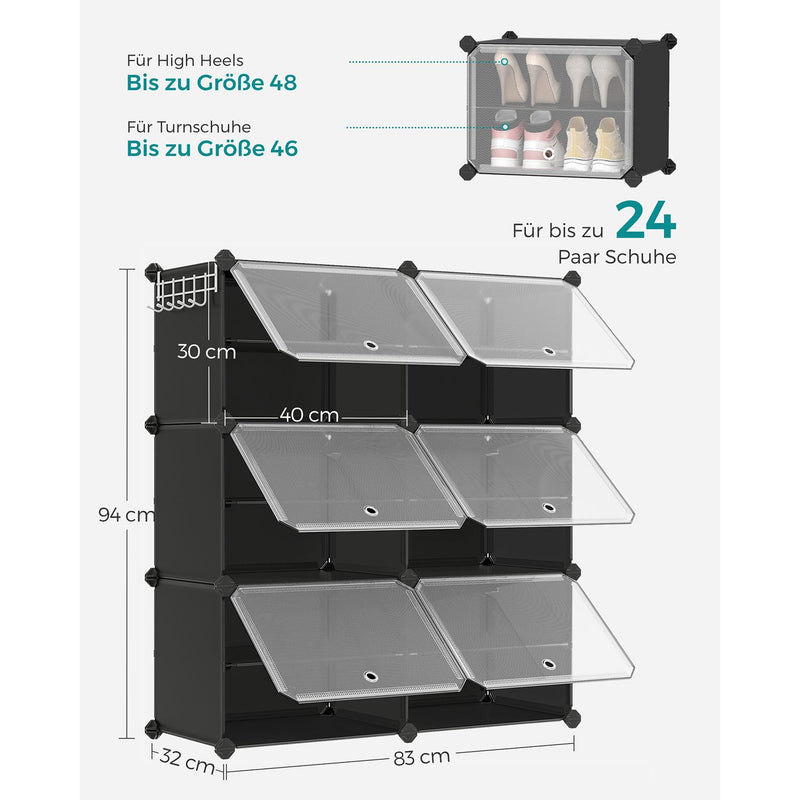 Dulap de încălțăminte - Supter de încălțăminte - cu 6 compartimente - uși adjuncte - negru