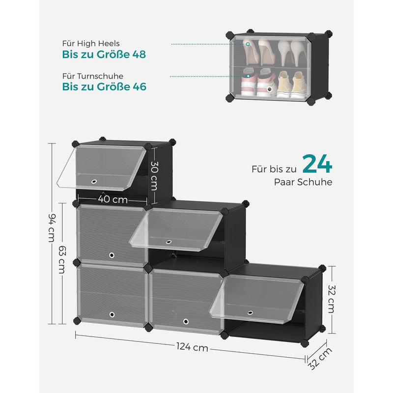 Armoire à chaussures - Rack à chaussures - avec 6 compartiments - Portes adjoises - noir