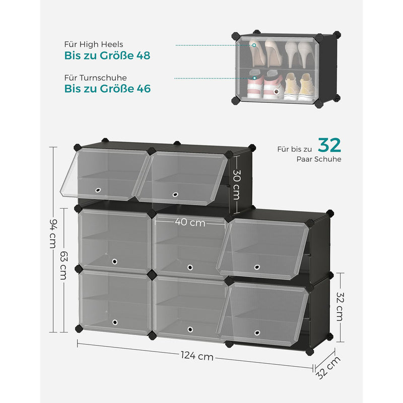 Armoire à chaussures - Rack à chaussures - avec 8 compartiments - Disqueurs Doors - Black