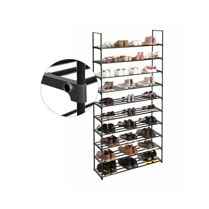 Armoire à chaussures - Rack à chaussures - avec 10 niveaux - Cadre en acier - noir