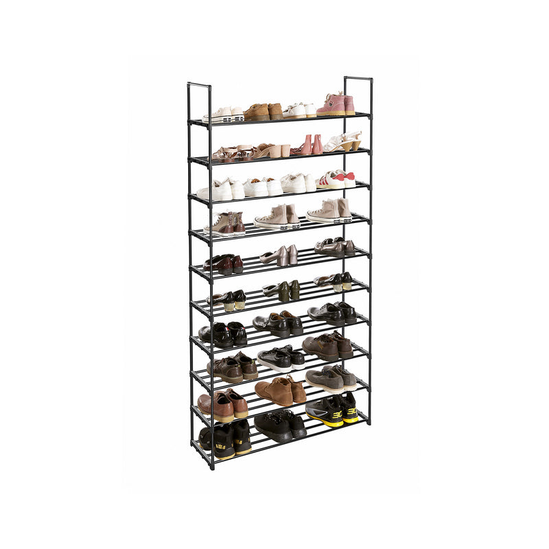 Armoire à chaussures - Rack à chaussures - avec 10 niveaux - Cadre en acier - noir