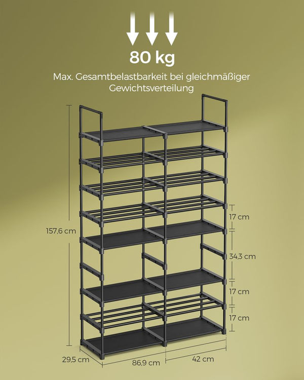 Schoenenrek - Met 8 niveaus - Voor 32 paar schoenen - Zwart