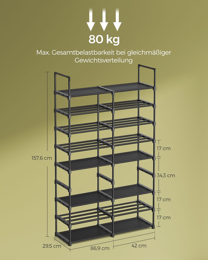 Sko rack - med 8 niveauer - for 32 par sko - sort