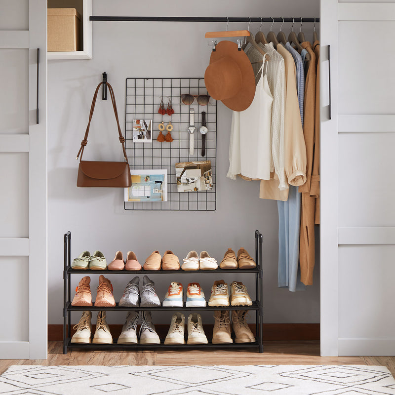 Rack à chaussures - armoire à chaussures - avec 3 niveaux - Cadre en métal - noir