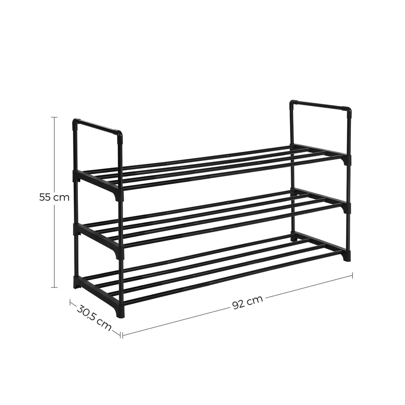 Schoenenrek - schoenenkast - Met 3 niveaus - Metalen frame - Zwart